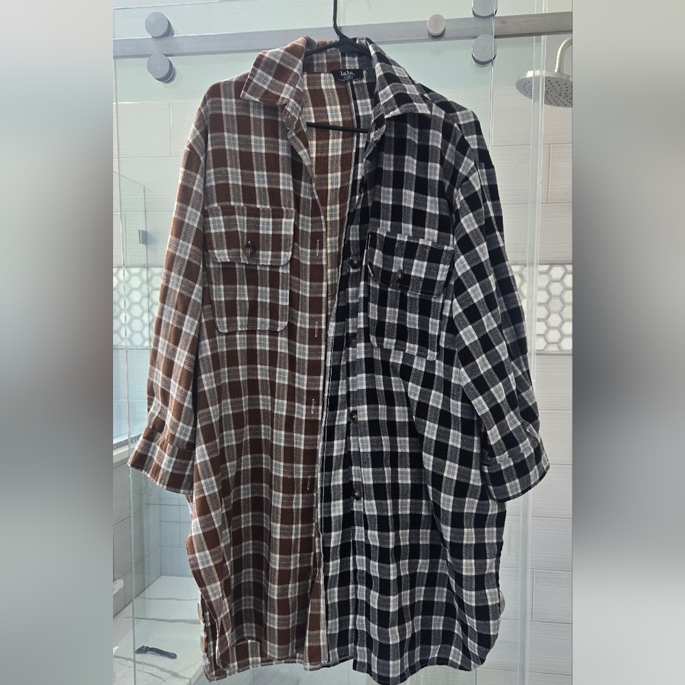 Dressed In Lala Grunger Oversized Flannel In Brown and Black